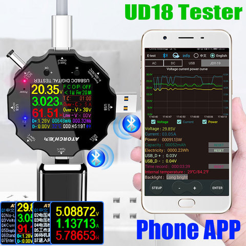 UD18 USB 3.0 18in1 USB tester APP dc digital voltmeter ammeter voltimetro power bank voltage detector volt meter electric doctor ► Photo 1/6