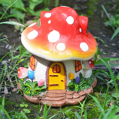 Ankoow Yellow Red Mushroom House Mini Landscape House Fairy Garden Decoration Resin Crafts Ornament Miniature Fairy Garden ► Photo 1/6
