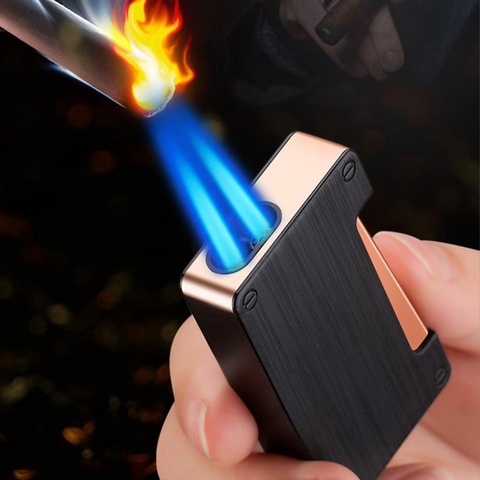 Metal Windproof Gas Lighters Double Fire Portable Cigarette Lighter Jet Torch Cigar Butane Lighters Smoking Accessories ► Photo 1/6