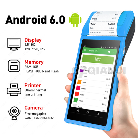 PDA POS Handheld device Pos terminal built in thermal bluetooth printer 58mm wifi Android Rugged PDA Barcode Camera Scaner 1D 2D ► Photo 1/6