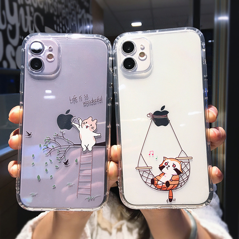 Cute Cartoon Animal Cat Clear Phone Case For iPhone 12 Pro Max Mini 11 X XS XR 7 8 Plus Funny Couple Transparent Soft Back Cover ► Photo 1/6