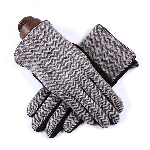 Men Fashion Autumn Winter Tweed Large Plaid Full Finger Gloves Thicken Warm Mittens Gift ► Photo 1/6
