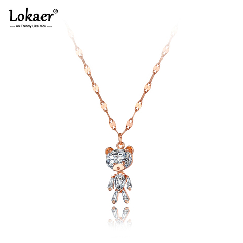 Lokaer Trendy Office Style Stainless Steel Crystal Bear Charm Choker Necklaces Rose Gold Party Pendant Necklace For Girls N20221 ► Photo 1/5