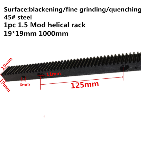 1pc 1.5 Mod helical rack 19*19 1000mm Helical Gear Rack and 1.5MOD Metal Steel Pinion Gear Set For CNC Machine ► Photo 1/2