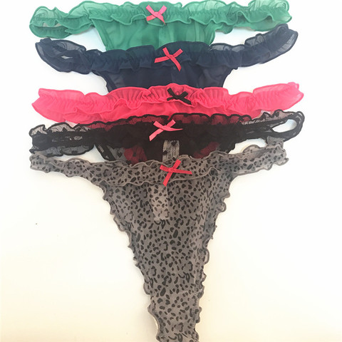 1PCS Ruffled Thong Sexy Underwear Women Thongs Lace Panties Transparent Gauze G String For Ladies T Back Mesh ► Photo 1/6