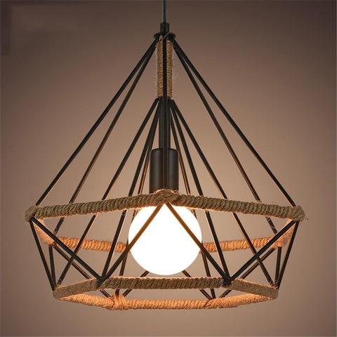 Industrial Vintage Cage Retro Loft Pyramid Hemp Rope Lamp Style Cafe Dining Diameter 25cm Ceiling Lamp ► Photo 1/5