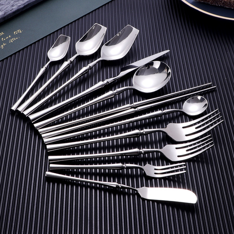 Mirror Dinner Knife Fork Spoon 304 Stainless Steel Dinnerware Set Unique Luxury Cutlery Silverware Tableware Set Dishwasher Safe ► Photo 1/6