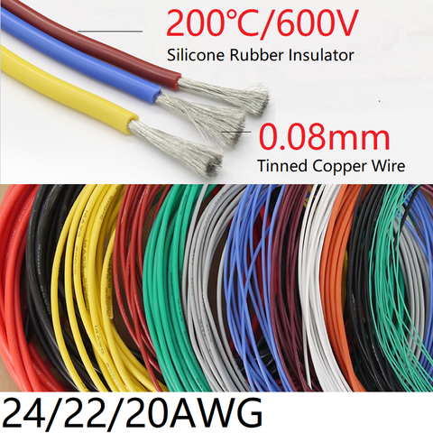 24AWG 22WAG 20AWG Silicone Gel Rubber Wire Flexible Cable High Temperature Insulated Copper Ultra Soft Electron DIY Line Color ► Photo 1/6