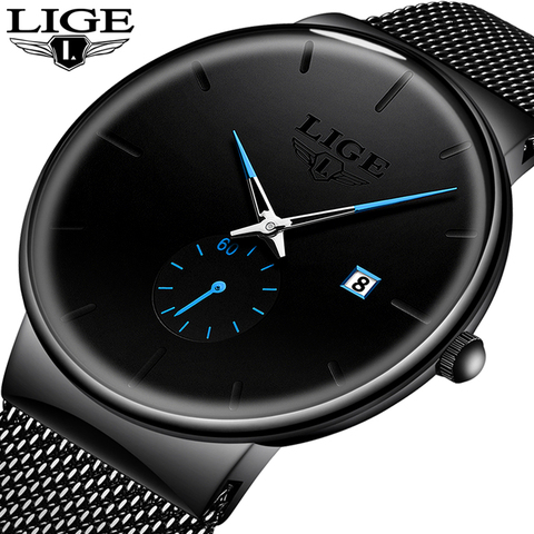 LIGE Quartz Watch Women For Men Watch Top Brand Luxury Unique Design Fashion Watches Unisex Ultra Thin Wrist Watch Para Hombre ► Photo 1/6