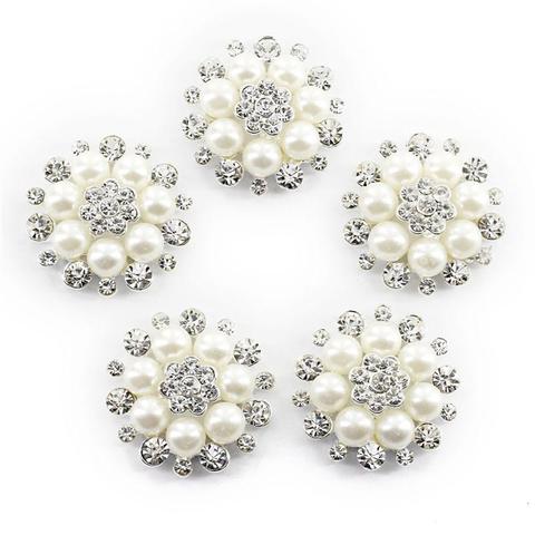 10pcs Faux Pearl Flower Buttons Embellishments for Craft Shank Clear Rhinestone Buttons Sewing Craft Beads for Clothes (Silver) ► Photo 1/6
