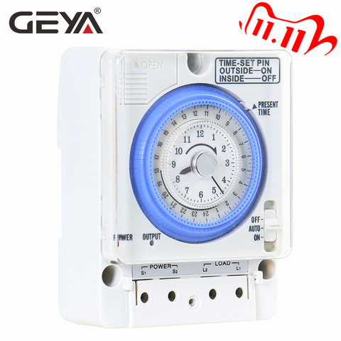 GEYA TB388 Non Power Failure 24 Hours Mechanical Timer Switch with Battery 100V-240V 15A Time Switch Din Rail ► Photo 1/6