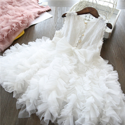 White Lace Little Girl Princess Dress Fluffy Cake Smash Dresses Kids Wedding Party Wear Birthday Tutu Gown Children Clothes 3-8T ► Photo 1/6