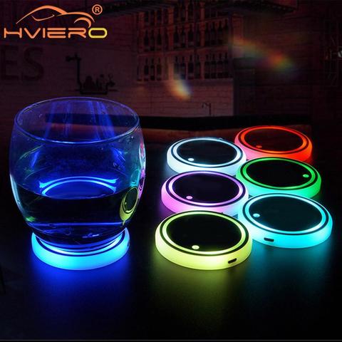 1X Auto Led Car Cup Holder Bottom Pad LED Hub Lamp Cover Trim Atmosphere Lamp Welcome Light Anti-slip Mat Colorful Light Coaster ► Photo 1/1