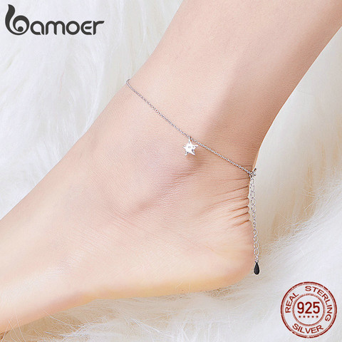 bamoer Simple Design Star Silver Anklet for Women Sterling Silver 925 Bracelet for Ankle and Leg Fashion Foot Jewelry SCT009 ► Photo 1/6