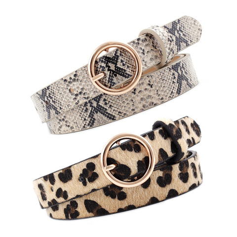 2022 Fashion Leopard Belt Women Snake Zebra Print Thin Horsehair Waist Belt PU Leather Gold Ring Buckle Belts for Ladies Female ► Photo 1/6