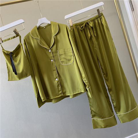 Lisacmvpnel Pure Color Woman Long Sleeve Stain Pajama Set Satin Soft Fashion Pajamas ► Photo 1/6