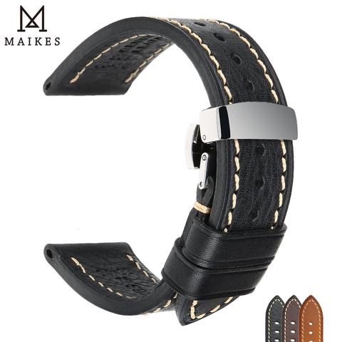 MAIKES Handmade Watch Band Genuine Cow Leather Watch Strap With Butterfly Buckle Bracelet For MONTBLANC Tudor Watchbands ► Photo 1/6