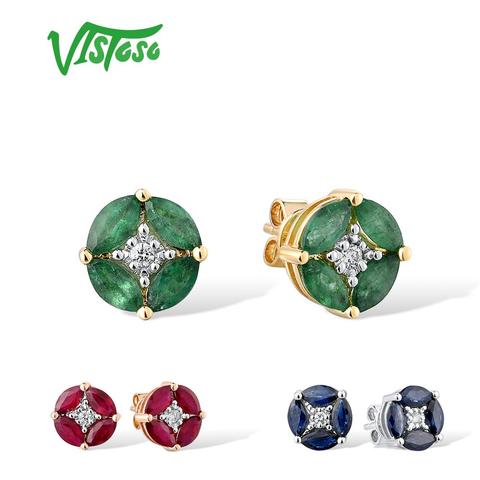 VISTOSO Gold Stud Earrings For Lady Pure 14K 585 Yellow Rose White Gold Marquise Emerald Blue Sapphire Ruby Elegant Fine Jewelry ► Photo 1/6