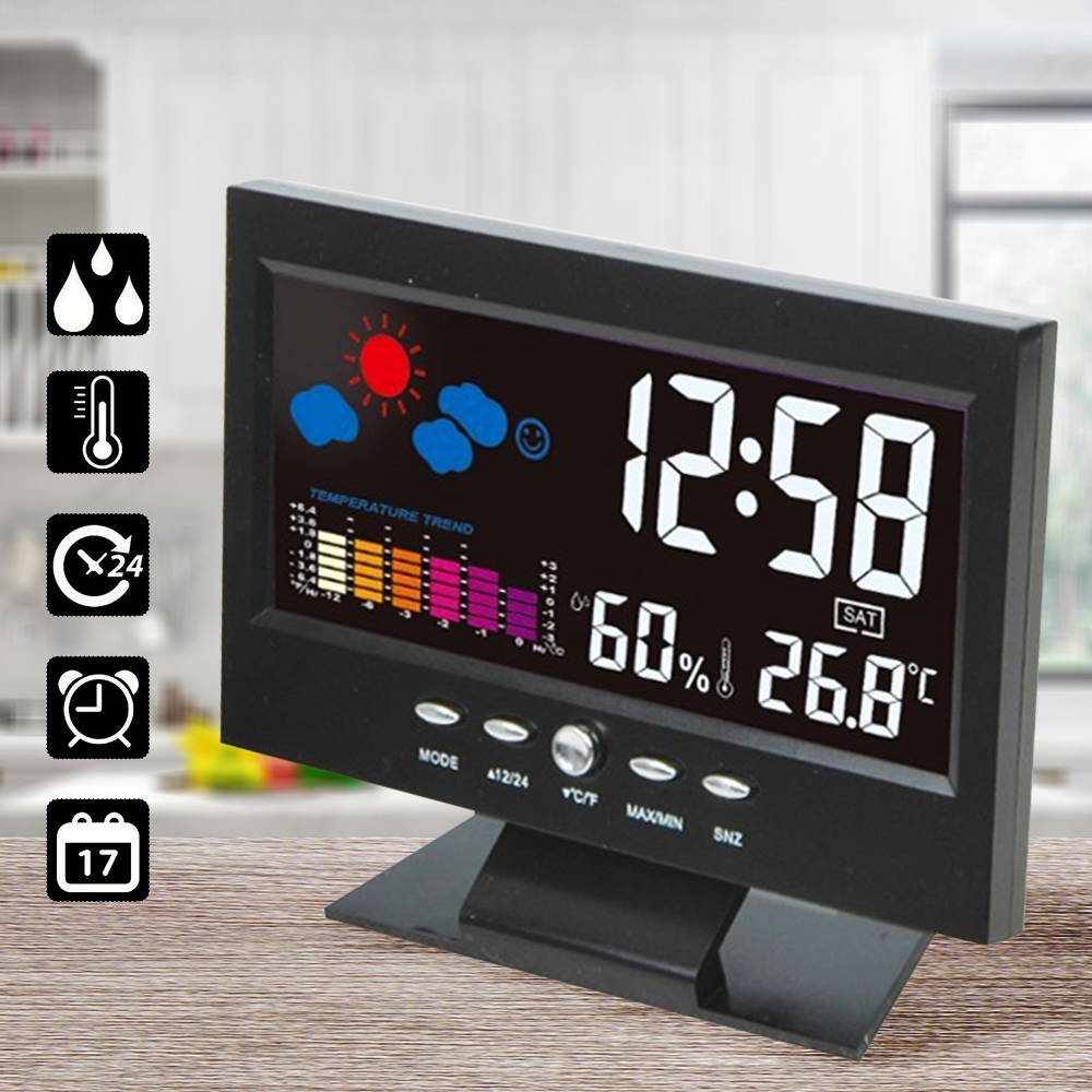 LCD Alarm Calendar Weather Digital Display Thermometer humidity Clock Colorful Z 