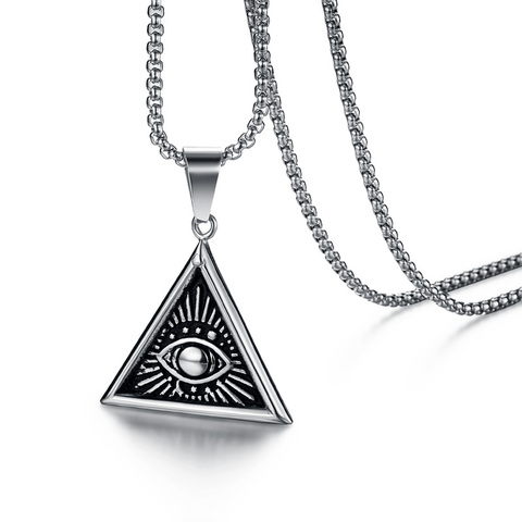 Valily Egyptian Egypt Pyramid Pendant Necklace Stainless Steel All-Seeing Evil Eye Necklace Geometric Triangle Necklaces Jewelry ► Photo 1/6