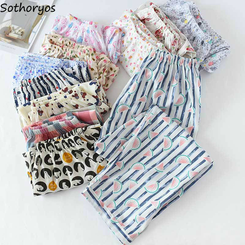 Sleep Bottom Women Printed Spring Summer Plus Size 3XL Breathable Chic Cotton Comfortable Womens Pajama Pants Daily Sleepwear ► Photo 1/6