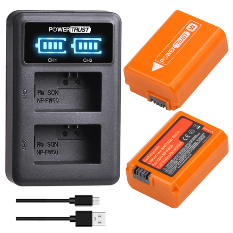 PowerTrust 2160mAh NP-FW50 Battery and Charger for Sony Alpha 7 7R 7R II 7S a7R a7S a7R II a5000 a5100 a6000 a6100 a6300 a6400 ► Photo 1/6