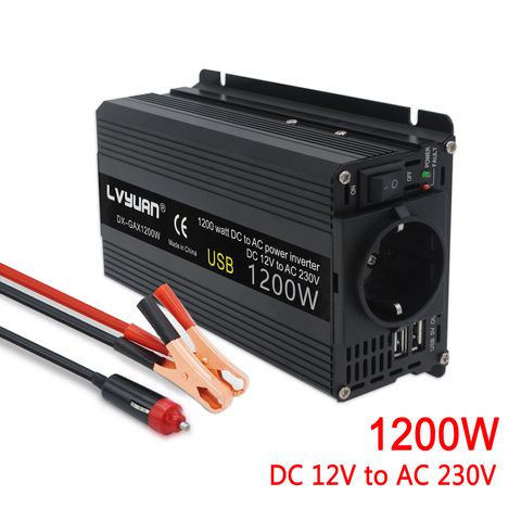 Inverter 12V 220V 1200W Inverter Converter 2 USB EU Universal Webasto 12 volts Inversor12v 220 v inversores solar de onda pura ► Photo 1/6