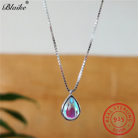 925 Sterling Silver Chain Necklace Moonstone Pendants Water Drop Stone Necklaces For Women Engagement Wedding Choker Jewelry ► Photo 1/6