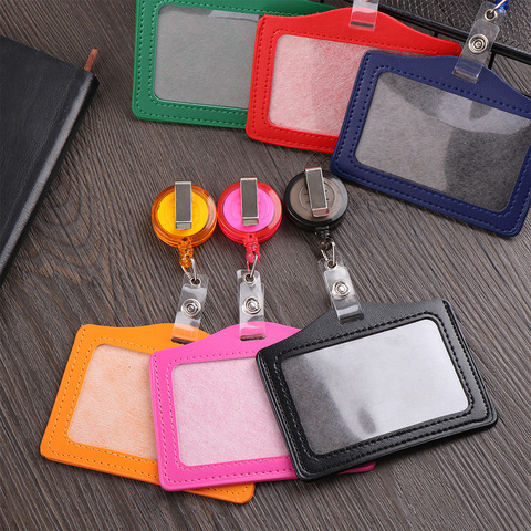 1PC ID Card Holder Badge Case Credit Card Holders PU Card Bus ID Holders Identity Badge with Retractable Reel Protective Shell ► Photo 1/6