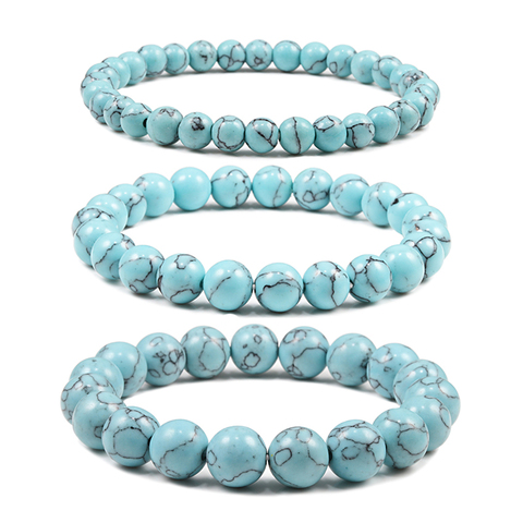 6mm 8mm 10mm Men Women Bracelets Blue Natural Stone Turquoises Beads Strand Bracelet & Bangles Yoga Charm Jewelry Gift Pulseira ► Photo 1/6