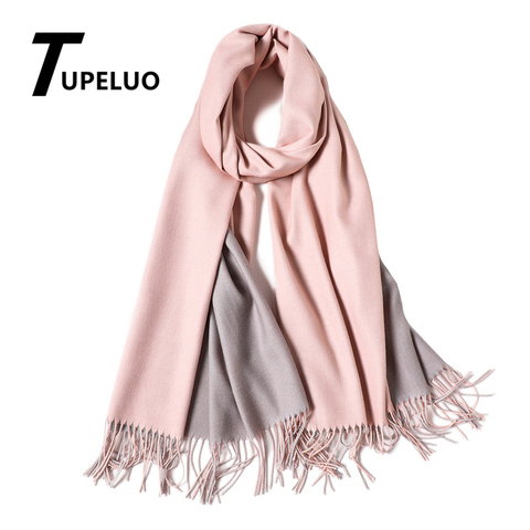 A Scarf In Two Colors Winter Scarf Women Thick Warm Shawls and Wraps Solid Cashmere Scarves Two-sided Usable Tassels Pashmina ► Photo 1/6