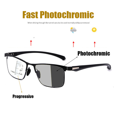 Intelligent progressive Photochromic reading glasses men women near and dual-use Anti-Blue Light automatic adjustment Eyewear ► Photo 1/6