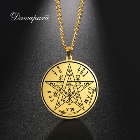 Dawapara Vintage Tetragrammaton Pendant Necklaces Wahyeh Magical Blessed Pentagram of Solomon Amulet Stainless Steel Necklace ► Photo 1/6