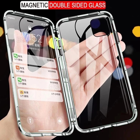 360 Metal Magnetic Adsorption Case For iPhone 12 11 Pro Max 12 Mini XS Max X XR 7 8 6 6s Plus SE 2022 Double-Sided Glass Cover ► Photo 1/6