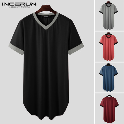 Men Nightgown Sleep Robes Short Sleeve V Neck Loose Comfortable Homewear Patchwork Dressing Gown Men Bathrobes Plus Size INCERUN ► Photo 1/6