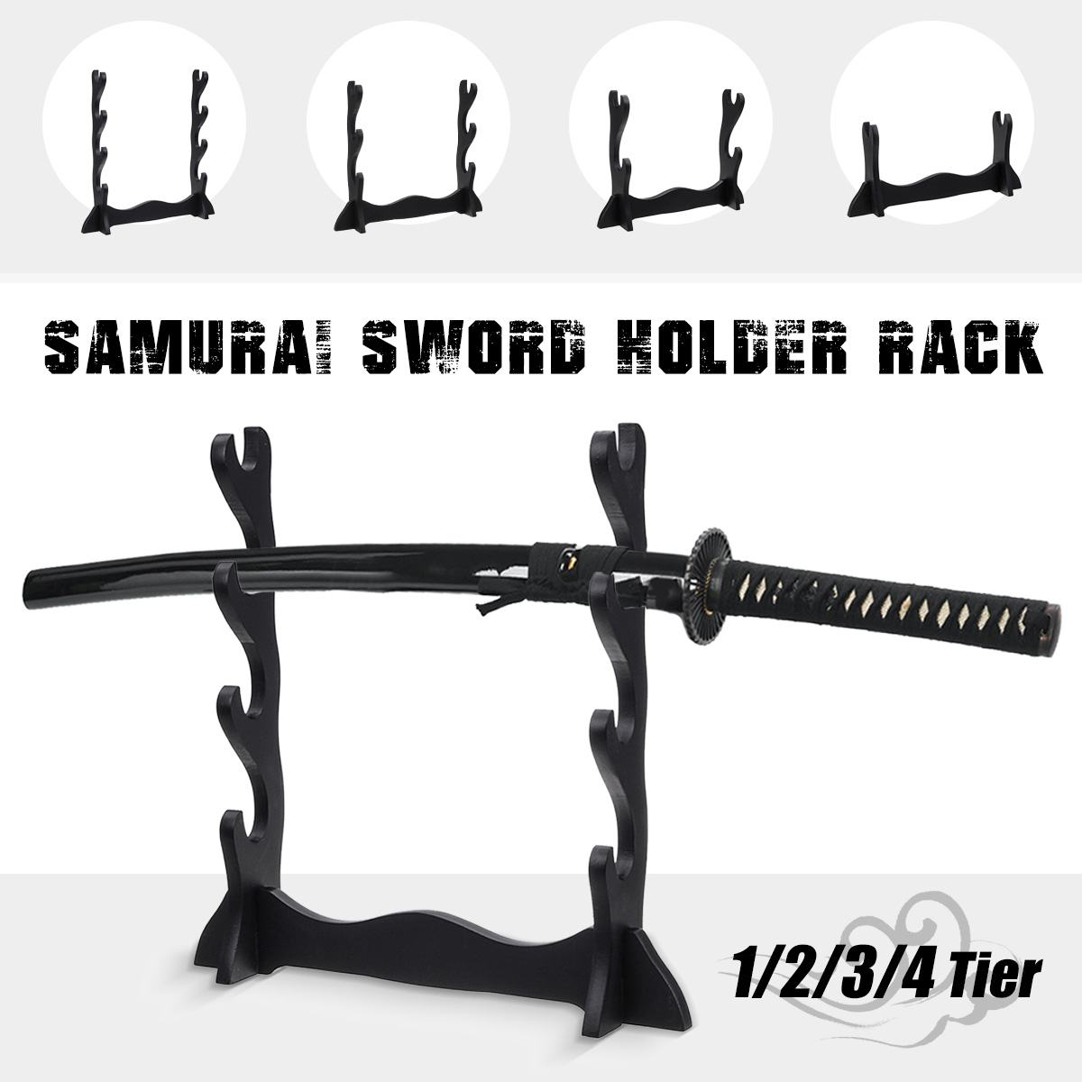 Katana Samurai Sword Wakizashi Wood Dragon Holder Stand Display Home Decor 