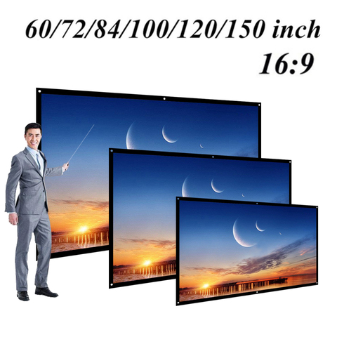 60/72/84/100/120 inch Projector Screen HD 16:9 White Dacron Diagonal Video Projection Screen Wall Mounted for Home Theater Movie ► Photo 1/5