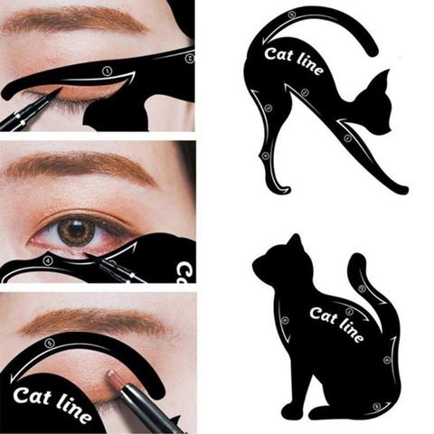 2PCS/set Women Cat Line Pro Eye Cosmetic Makeup Tool Eyeliner Stencils Beauty Eyebrow Template Shaper Model women girl ► Photo 1/6