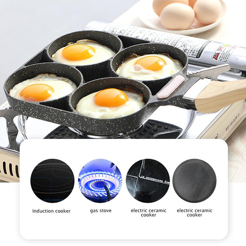 4 Hole Frying Pot Pan Thickened Omelet Pan Non-Stick Induction Gas