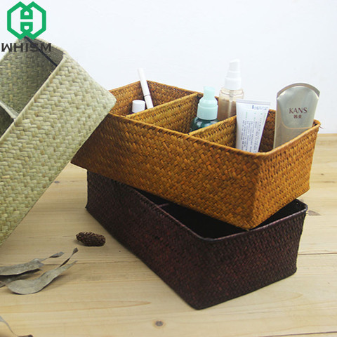 Woven Storage Basket 3Grids Rattan Basket Gadgets Storage Box Snack Organizer Handmade Straw Laundry Kids Toy Container ► Photo 1/6