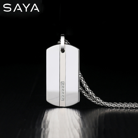 Men Carbide Dog Tag Pendants Tungsten Inlay CZ Stones with Titanium Steel Chain Necklace, Free Shipping ► Photo 1/5