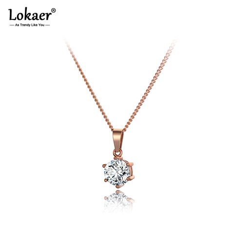 Lokaer Classic Titanium Stainless Steel Wedding Charm Choker Necklaces Rose Gold CZ Crystal Pendant Necklace For Women N20010 ► Photo 1/6