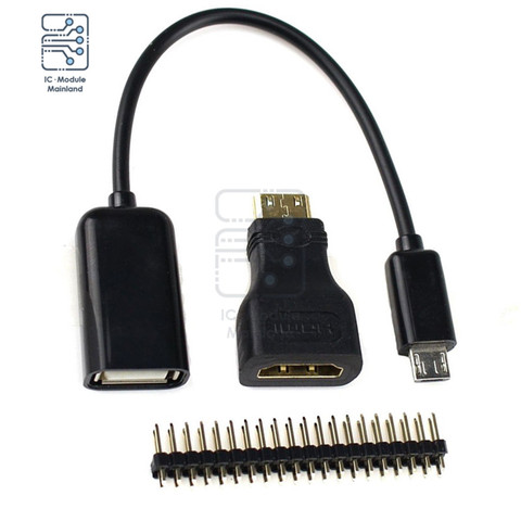 3 in 1 Raspberry Pi Zero Adapter Kit Mini HDMI to HDMI adapter+Micro USB to USB Female OTG Cable + 20 pin Male GPIO Header RRI 0 ► Photo 1/1