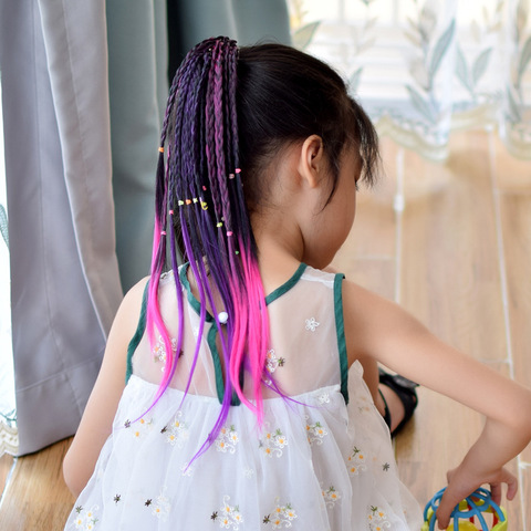 Ponytail Hair Ornament Gradient Color Elatric Hair Band Cute Wig Kids Hairpins Rubber Bands DIY Braided Fashion Hair Accessories ► Photo 1/6