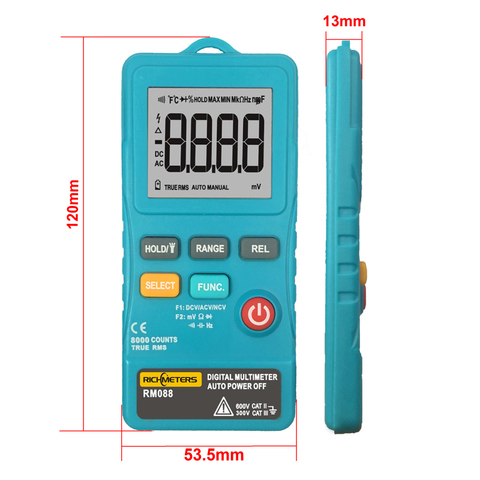 RICHMETERS RM088 Mini Digital Multimeter 8000 counts Line Frequency True-RMS Flash light AC/DC Voltage Ohm ► Photo 1/6