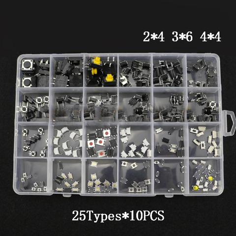 250pcs/Box Micro Switch Assorted Key Push Button Touch Micro Switch Kit Remote Control Tablet PC Repair Package Switches Set ► Photo 1/1