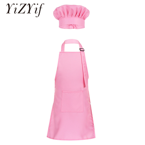 Unisex Kids Adjustable Apron and Chef Hat Set Kitchen Cooking Uniform Baking Painting Training Wear Boys Girls Halloween Costume ► Photo 1/6