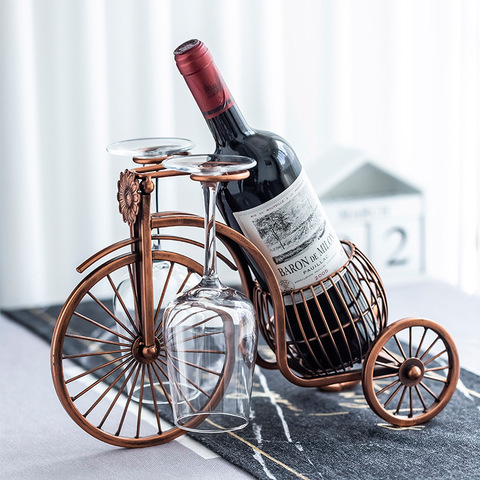 Vintage Metal Barrel Tricycle Model Wine Holder Ornamental Iron Art Bike Bottle Rack Goblet Hanger Wine Serving Bar Decor Craft ► Photo 1/6