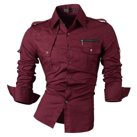 Jeansian Men's Casual Dress Shirts Fashion Desinger Stylish Long Sleeve Slim Fit 8371 WineRed ► Photo 1/6