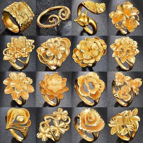 55 Styles Korean Gold Color Ring Sand Gold Women's Wedding Engagement Jewelry Petals Flower Ring Gifts ► Photo 1/6